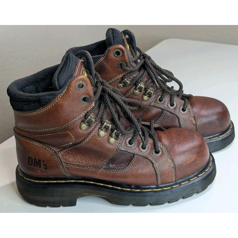 Dr. Martens DM's Industrial Steel Toe Boots Unisex M6/L7 Brow Leather Used VGC
